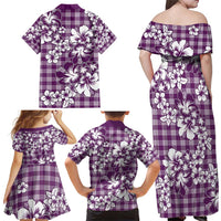Hibiscus Pakala Sweetie Purple Family Matching Off Shoulder Maxi Dress and Hawaiian Shirt Tropical Floral Stylized LT01 - Polynesian Pride