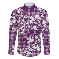 Hibiscus Pakala Sweetie Purple Family Matching Off Shoulder Maxi Dress and Hawaiian Shirt Tropical Floral Stylized LT01 Dad's Shirt - Long Sleeve Purple - Polynesian Pride