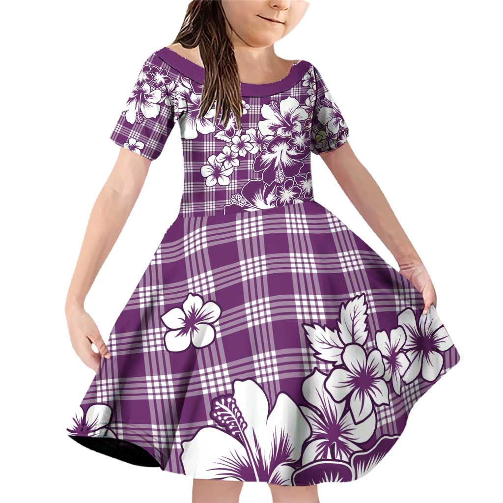 Hibiscus Pakala Sweetie Purple Family Matching Off Shoulder Short Dress and Hawaiian Shirt Tropical Floral Stylized LT01 Daughter's Dress Purple - Polynesian Pride