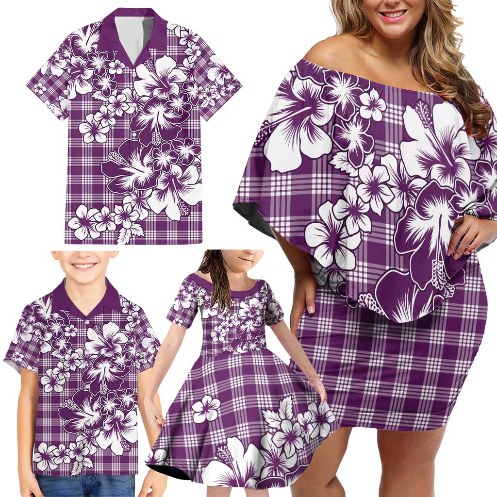 Hibiscus Pakala Sweetie Purple Family Matching Off Shoulder Short Dress and Hawaiian Shirt Tropical Floral Stylized LT01 - Polynesian Pride