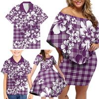 Hibiscus Pakala Sweetie Purple Family Matching Off Shoulder Short Dress and Hawaiian Shirt Tropical Floral Stylized LT01 - Polynesian Pride