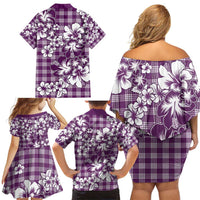 Hibiscus Pakala Sweetie Purple Family Matching Off Shoulder Short Dress and Hawaiian Shirt Tropical Floral Stylized LT01 - Polynesian Pride
