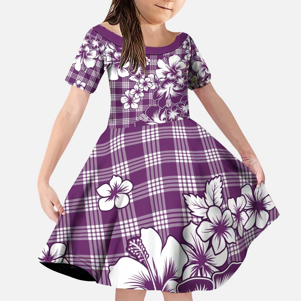 Hibiscus Pakala Sweetie Purple Family Matching Puletasi and Hawaiian Shirt Tropical Floral Stylized LT01 Daughter's Dress Purple - Polynesian Pride