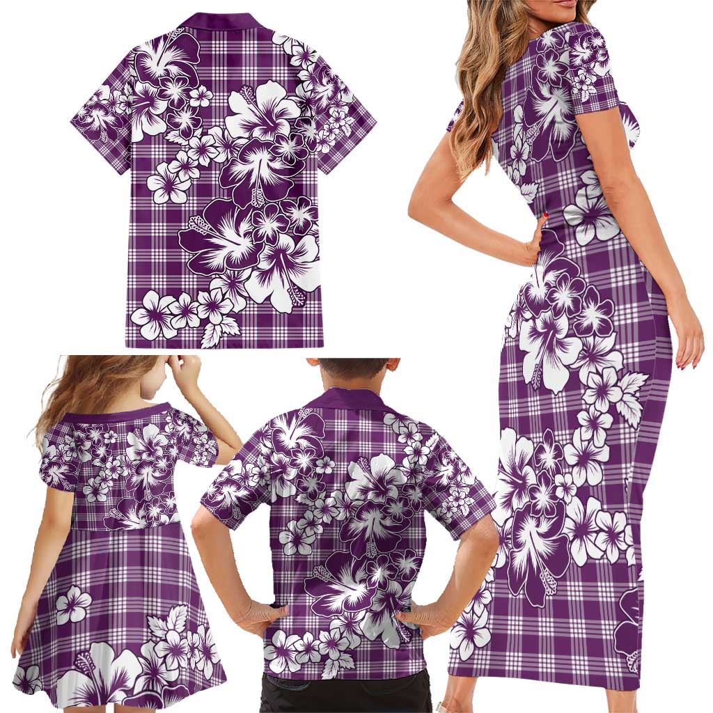 Hibiscus Pakala Sweetie Purple Family Matching Short Sleeve Bodycon Dress and Hawaiian Shirt Tropical Floral Stylized LT01 - Polynesian Pride