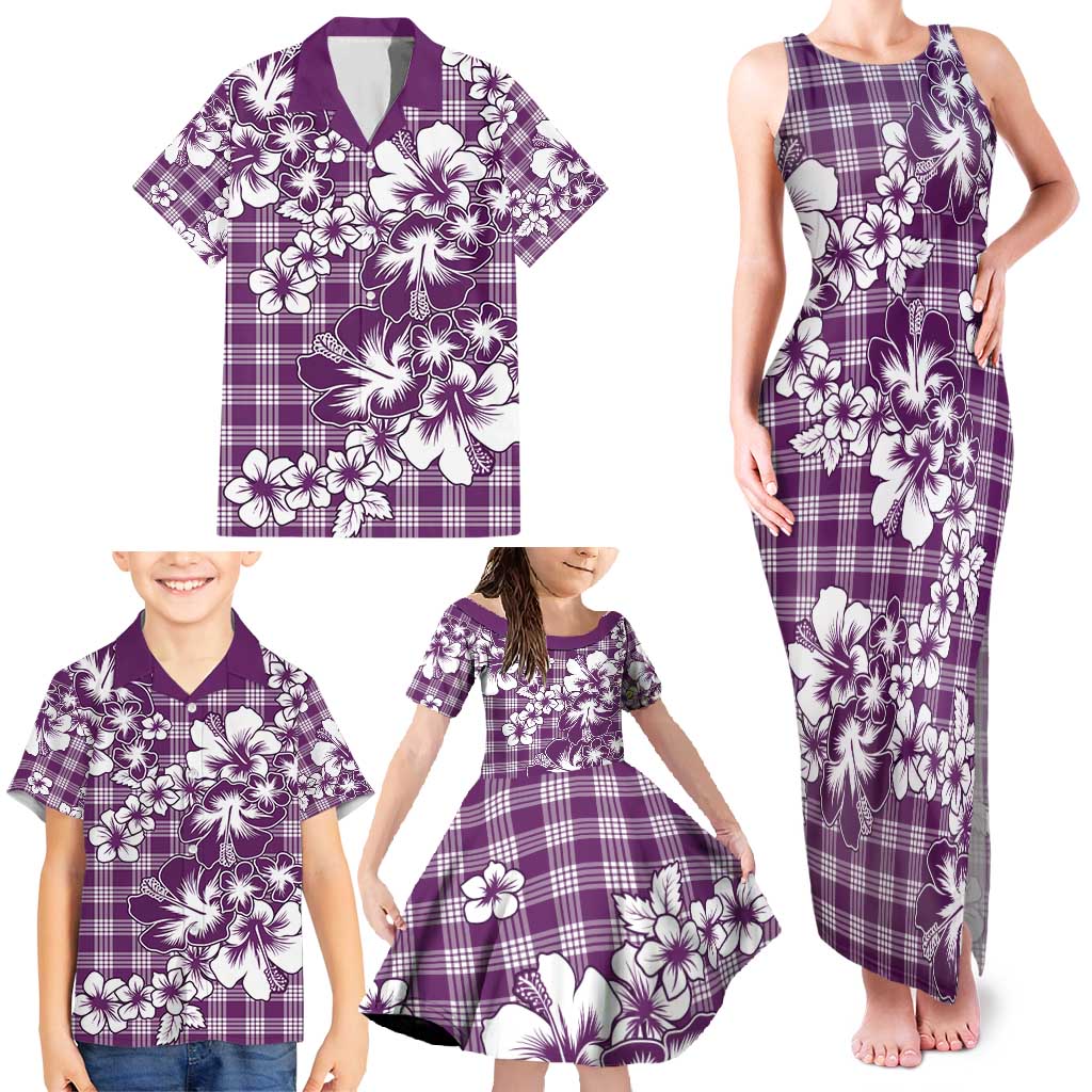 Hibiscus Pakala Sweetie Purple Family Matching Tank Maxi Dress and Hawaiian Shirt Tropical Floral Stylized LT01 - Polynesian Pride