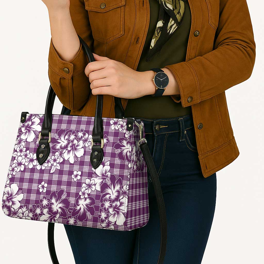 Hibiscus Pakala Sweetie Purple Leather Bag Tropical Floral Stylized - Polynesian Pride