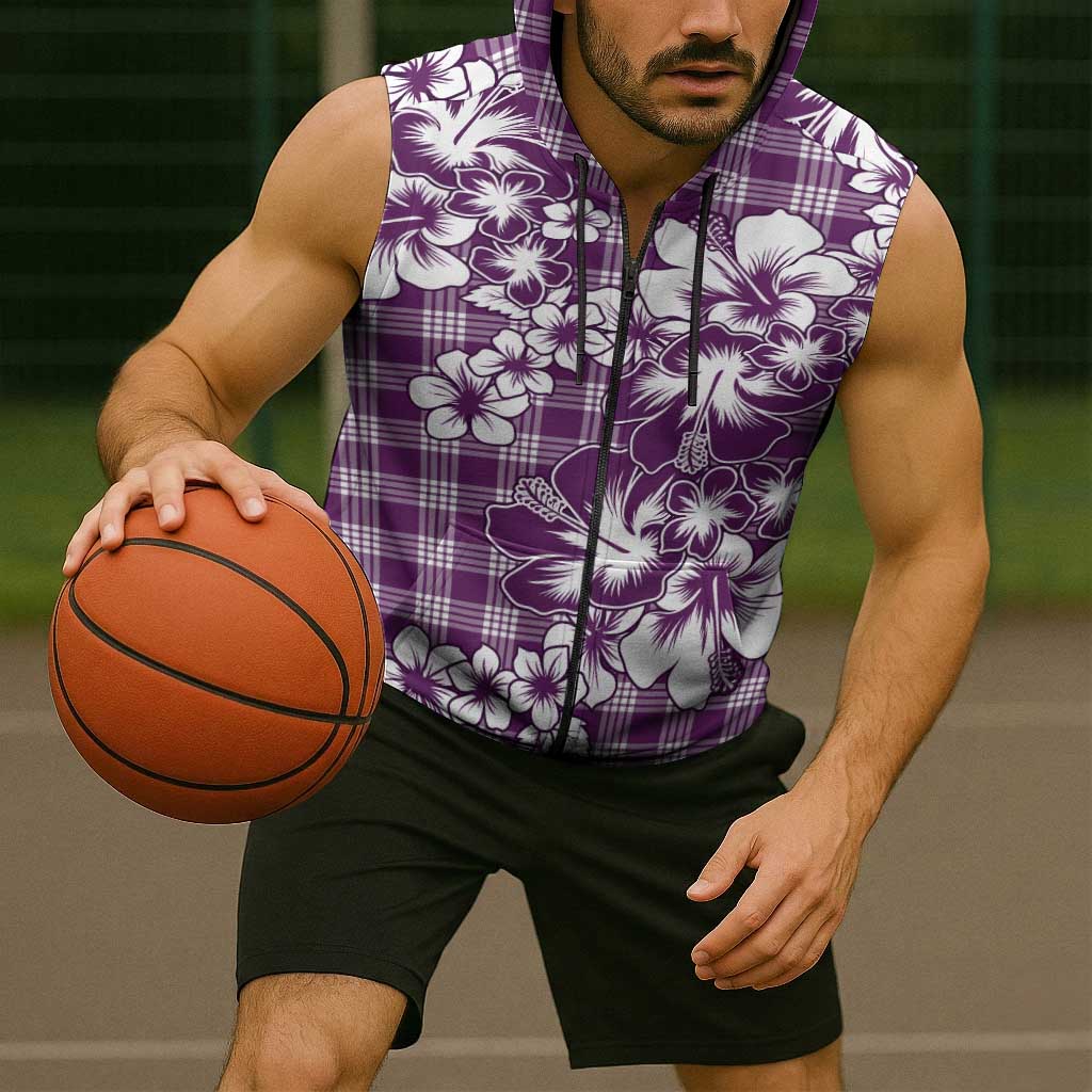 Hibiscus Pakala Sweetie Purple Sleeveless Zip Hoodie Tropical Floral Stylized - Polynesian Pride
