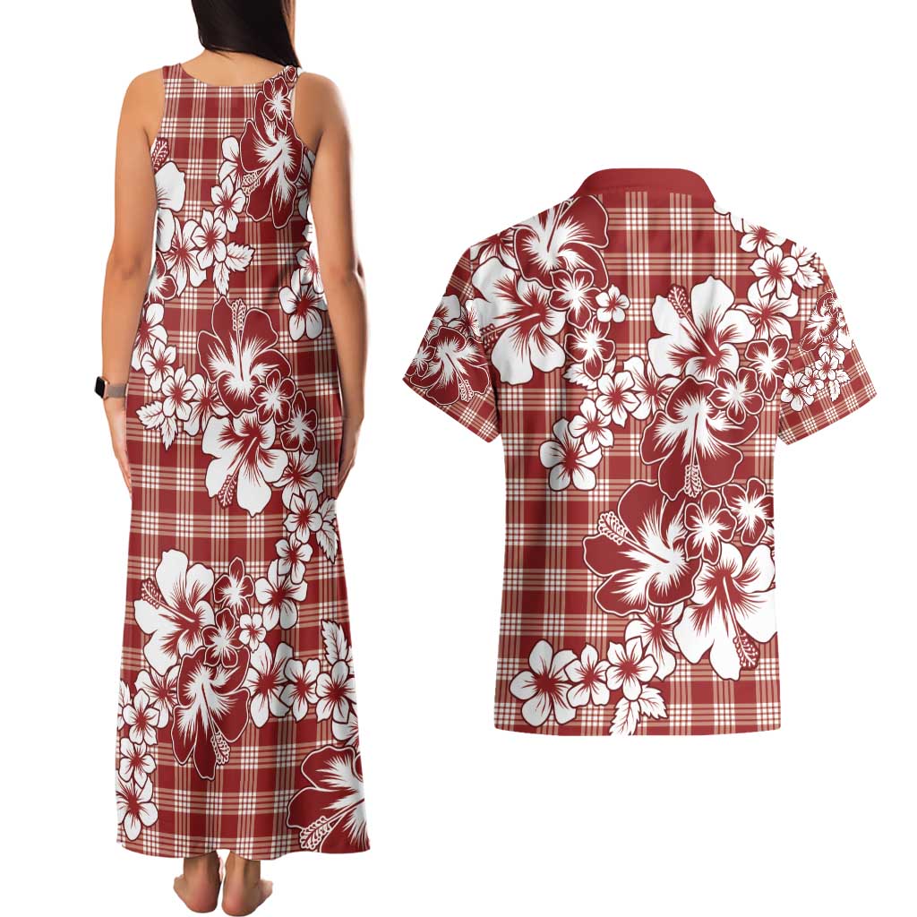 Hibiscus Pakala Fantasy Red Couples Matching Tank Maxi Dress and Hawaiian Shirt Tropical Floral Stylized - Polynesian Pride