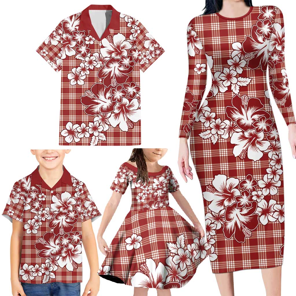 Hibiscus Pakala Fantasy Red Family Matching Long Sleeve Bodycon Dress and Hawaiian Shirt Tropical Floral Stylized LT01 - Polynesian Pride