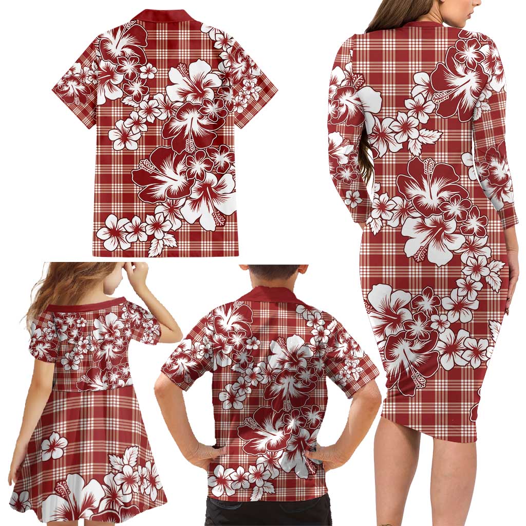Hibiscus Pakala Fantasy Red Family Matching Long Sleeve Bodycon Dress and Hawaiian Shirt Tropical Floral Stylized LT01 - Polynesian Pride