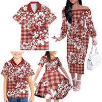 Hibiscus Pakala Fantasy Red Family Matching Off The Shoulder Long Sleeve Dress and Hawaiian Shirt Tropical Floral Stylized LT01 - Polynesian Pride