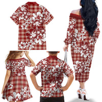 Hibiscus Pakala Fantasy Red Family Matching Off The Shoulder Long Sleeve Dress and Hawaiian Shirt Tropical Floral Stylized LT01 - Polynesian Pride