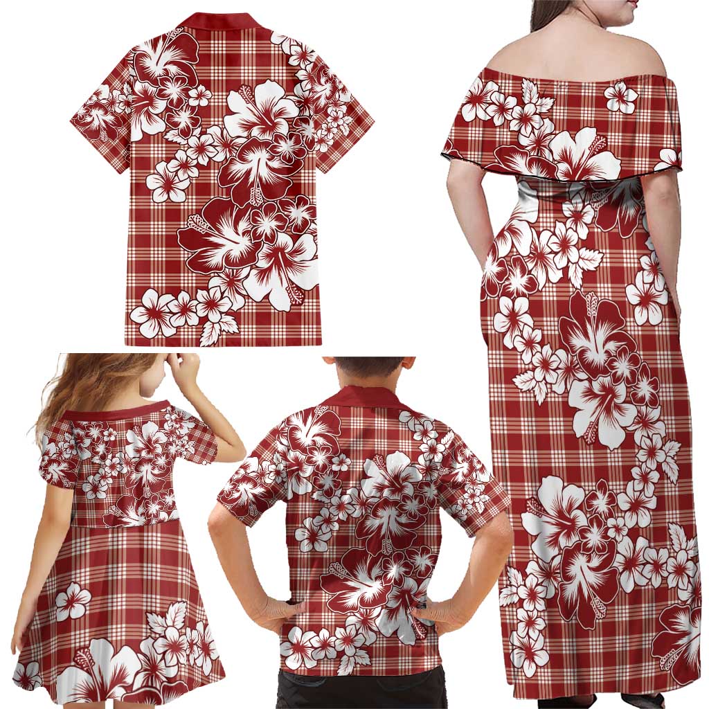 Hibiscus Pakala Fantasy Red Family Matching Off Shoulder Maxi Dress and Hawaiian Shirt Tropical Floral Stylized LT01 - Polynesian Pride