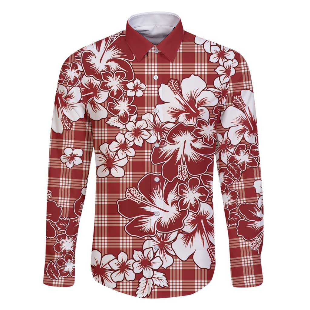 Hibiscus Pakala Fantasy Red Family Matching Off Shoulder Maxi Dress and Hawaiian Shirt Tropical Floral Stylized LT01 Dad's Shirt - Long Sleeve Red - Polynesian Pride