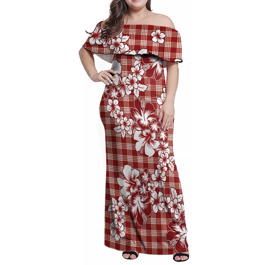 Hibiscus Pakala Fantasy Red Family Matching Off Shoulder Maxi Dress and Hawaiian Shirt Tropical Floral Stylized LT01 Mom's Dress Red - Polynesian Pride
