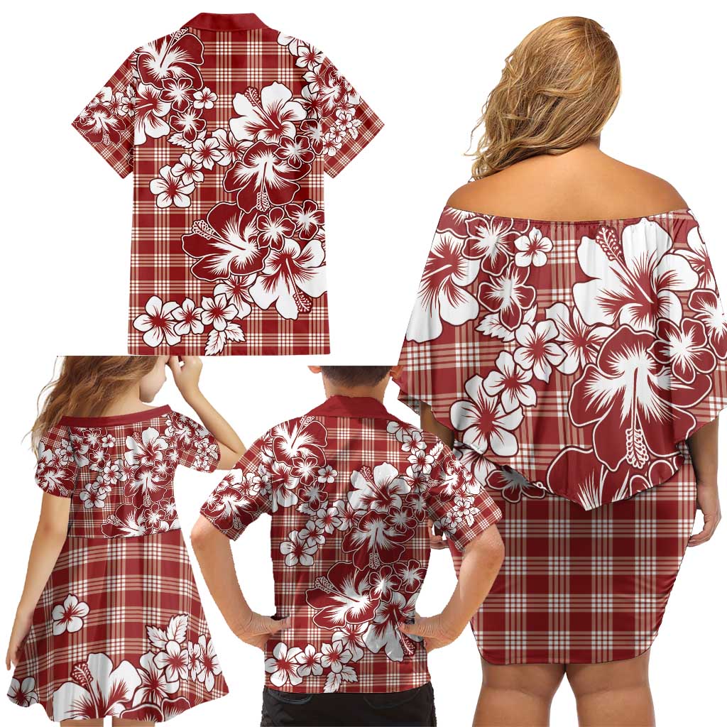 Hibiscus Pakala Fantasy Red Family Matching Off Shoulder Short Dress and Hawaiian Shirt Tropical Floral Stylized LT01 - Polynesian Pride