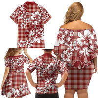 Hibiscus Pakala Fantasy Red Family Matching Off Shoulder Short Dress and Hawaiian Shirt Tropical Floral Stylized LT01 - Polynesian Pride