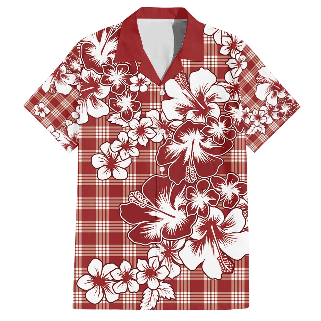 Hibiscus Pakala Fantasy Red Family Matching Off Shoulder Short Dress and Hawaiian Shirt Tropical Floral Stylized LT01 Dad's Shirt - Short Sleeve Red - Polynesian Pride