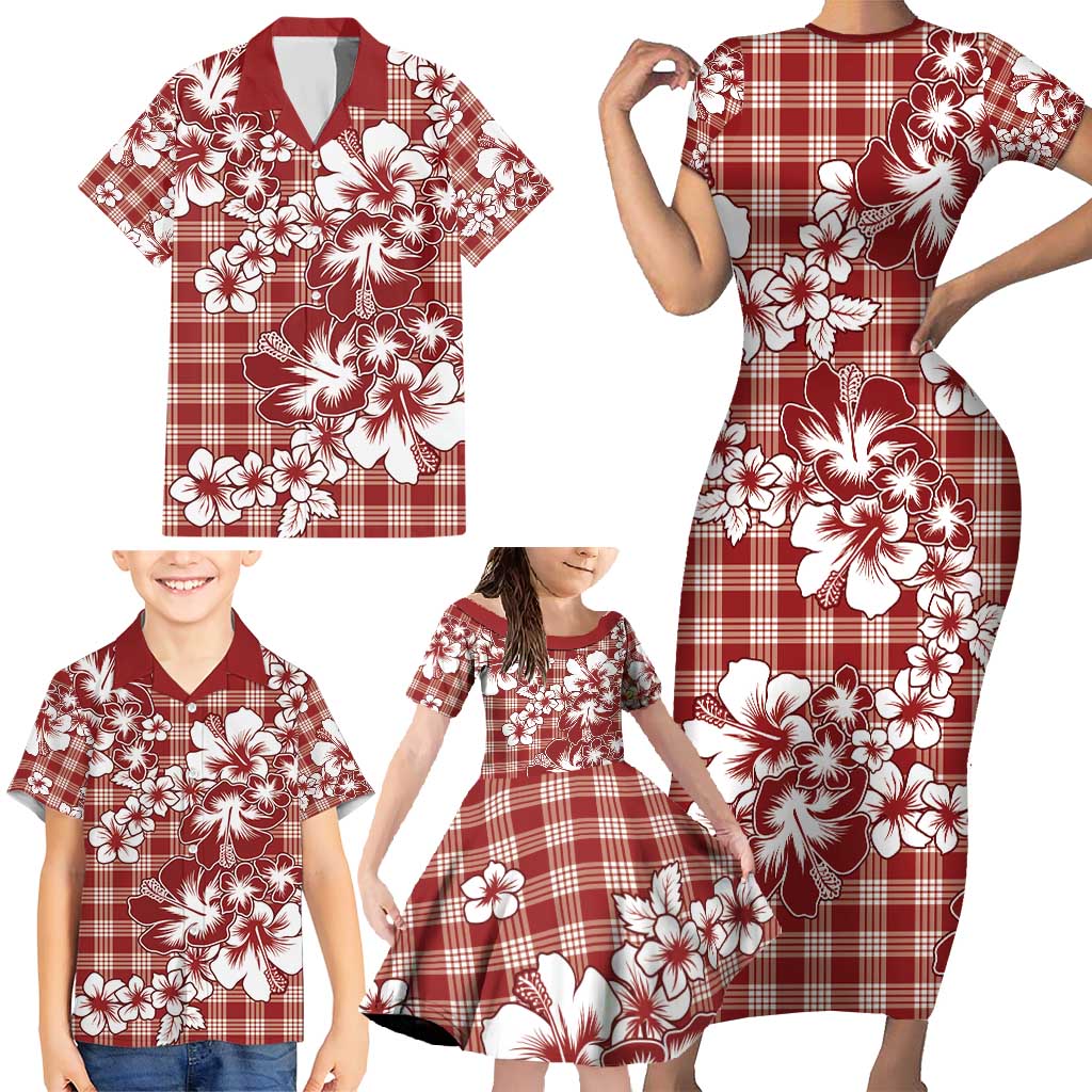 Hibiscus Pakala Fantasy Red Family Matching Short Sleeve Bodycon Dress and Hawaiian Shirt Tropical Floral Stylized LT01 - Polynesian Pride