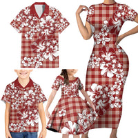 Hibiscus Pakala Fantasy Red Family Matching Short Sleeve Bodycon Dress and Hawaiian Shirt Tropical Floral Stylized LT01 - Polynesian Pride
