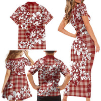 Hibiscus Pakala Fantasy Red Family Matching Short Sleeve Bodycon Dress and Hawaiian Shirt Tropical Floral Stylized LT01 - Polynesian Pride