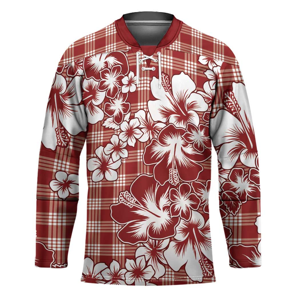 Hibiscus Pakala Fantasy Red Hockey Jersey Tropical Floral Stylized - Polynesian Pride