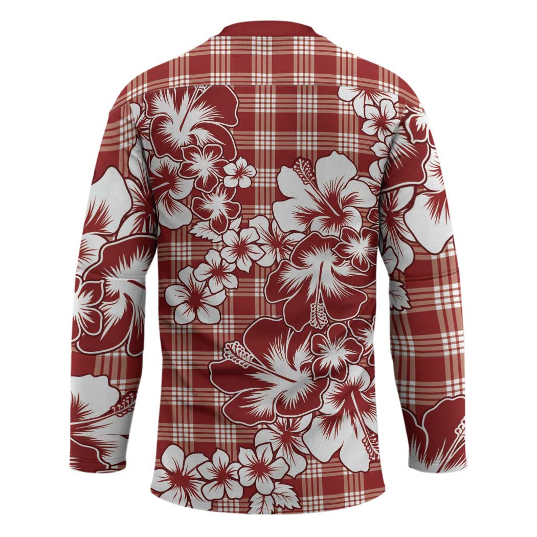 Hibiscus Pakala Fantasy Red Hockey Jersey Tropical Floral Stylized - Polynesian Pride