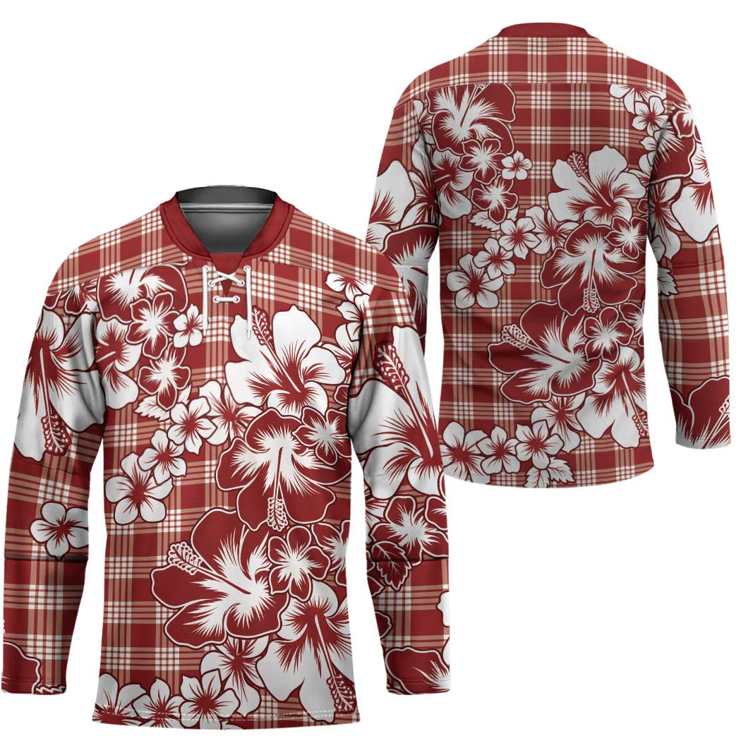 Hibiscus Pakala Fantasy Red Hockey Jersey Tropical Floral Stylized - Polynesian Pride