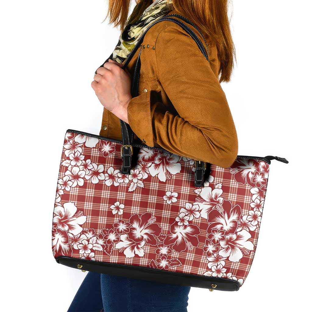 Hibiscus Pakala Fantasy Red Leather Tote Bag Tropical Floral Stylized - Polynesian Pride