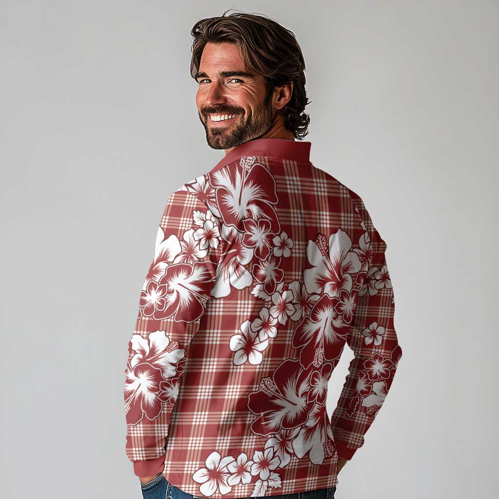Hibiscus Pakala Fantasy Red Long Sleeve Polo Shirt Tropical Floral Stylized - Polynesian Pride