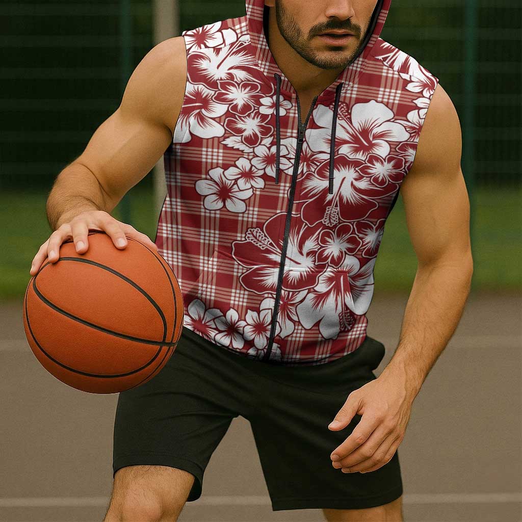 Hibiscus Pakala Fantasy Red Sleeveless Zip Hoodie Tropical Floral Stylized LT01 - Polynesian Pride
