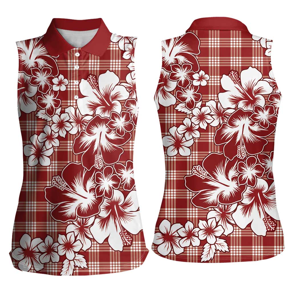 Hibiscus Pakala Fantasy Red Women Sleeveless Polo Shirt Tropical Floral Stylized LT01 - Polynesian Pride