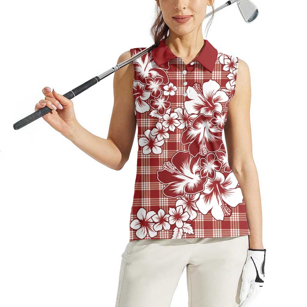 Hibiscus Pakala Fantasy Red Women Sleeveless Polo Shirt Tropical Floral Stylized LT01 - Polynesian Pride