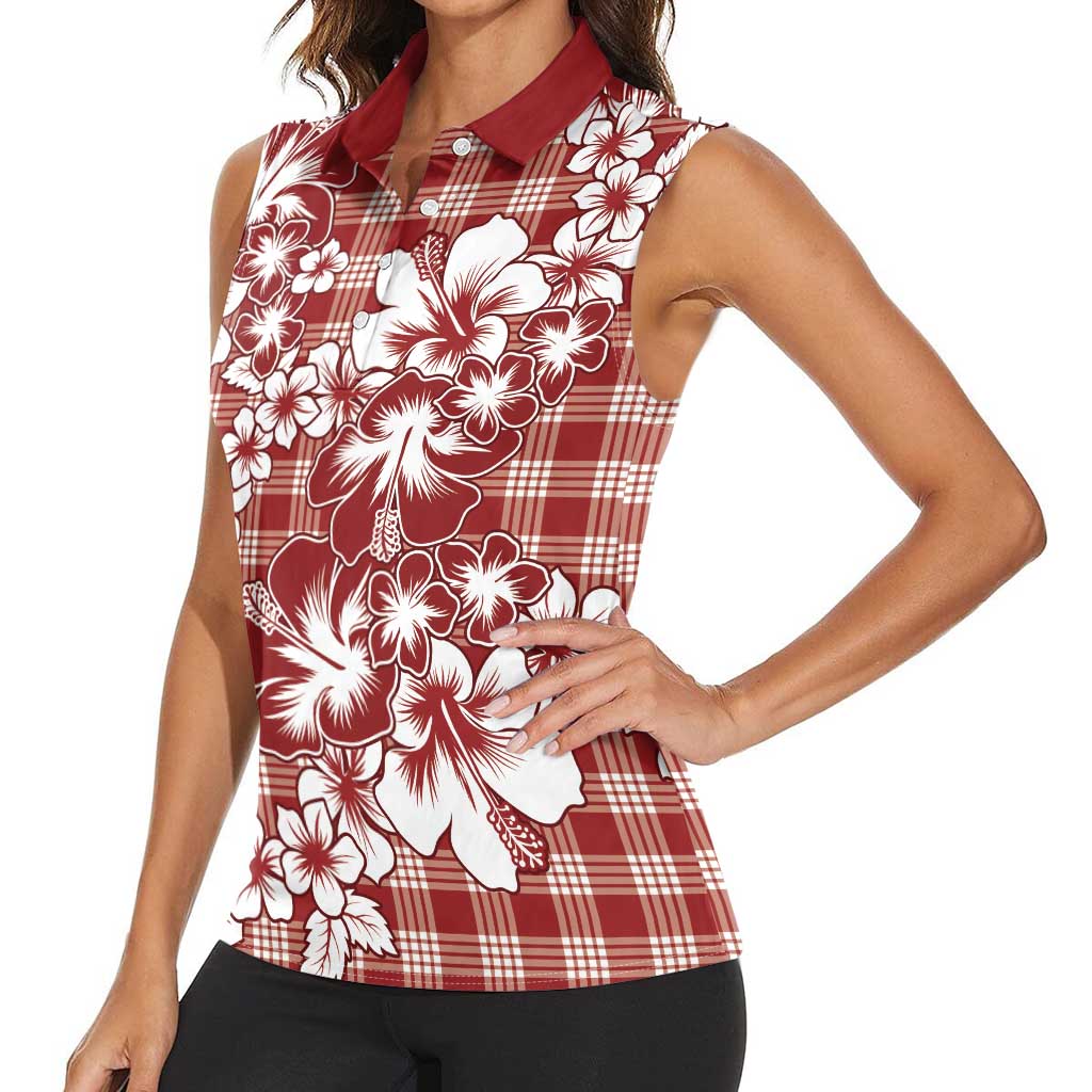 Hibiscus Pakala Fantasy Red Women Sleeveless Polo Shirt Tropical Floral Stylized LT01 - Polynesian Pride