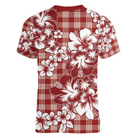Hibiscus Pakala Fantasy Red Women V-Neck T-Shirt Tropical Floral Stylized - Polynesian Pride