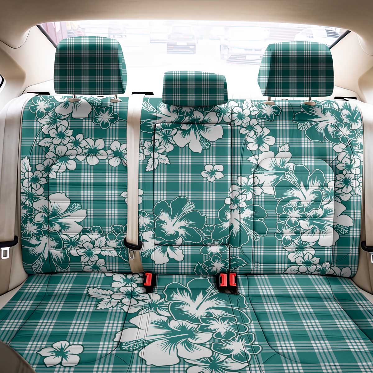 Hibiscus Pakala Aqua Teal Back Car Seat Cover Tropical Floral Stylized - Polynesian Pride