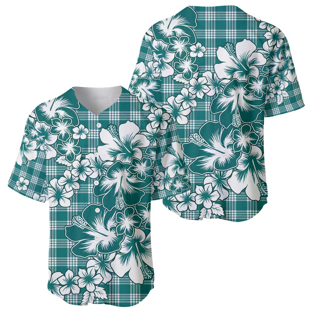 Hibiscus Pakala Aqua Teal Baseball Jersey Tropical Floral Stylized - Polynesian Pride
