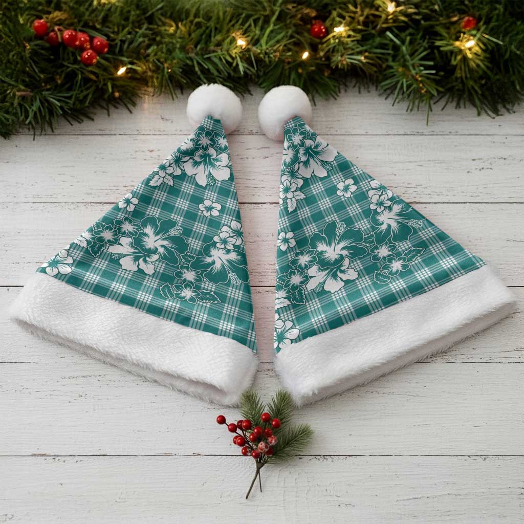 Hibiscus Pakala Aqua Teal Christmas Santa Hat Tropical Floral Stylized - Polynesian Pride