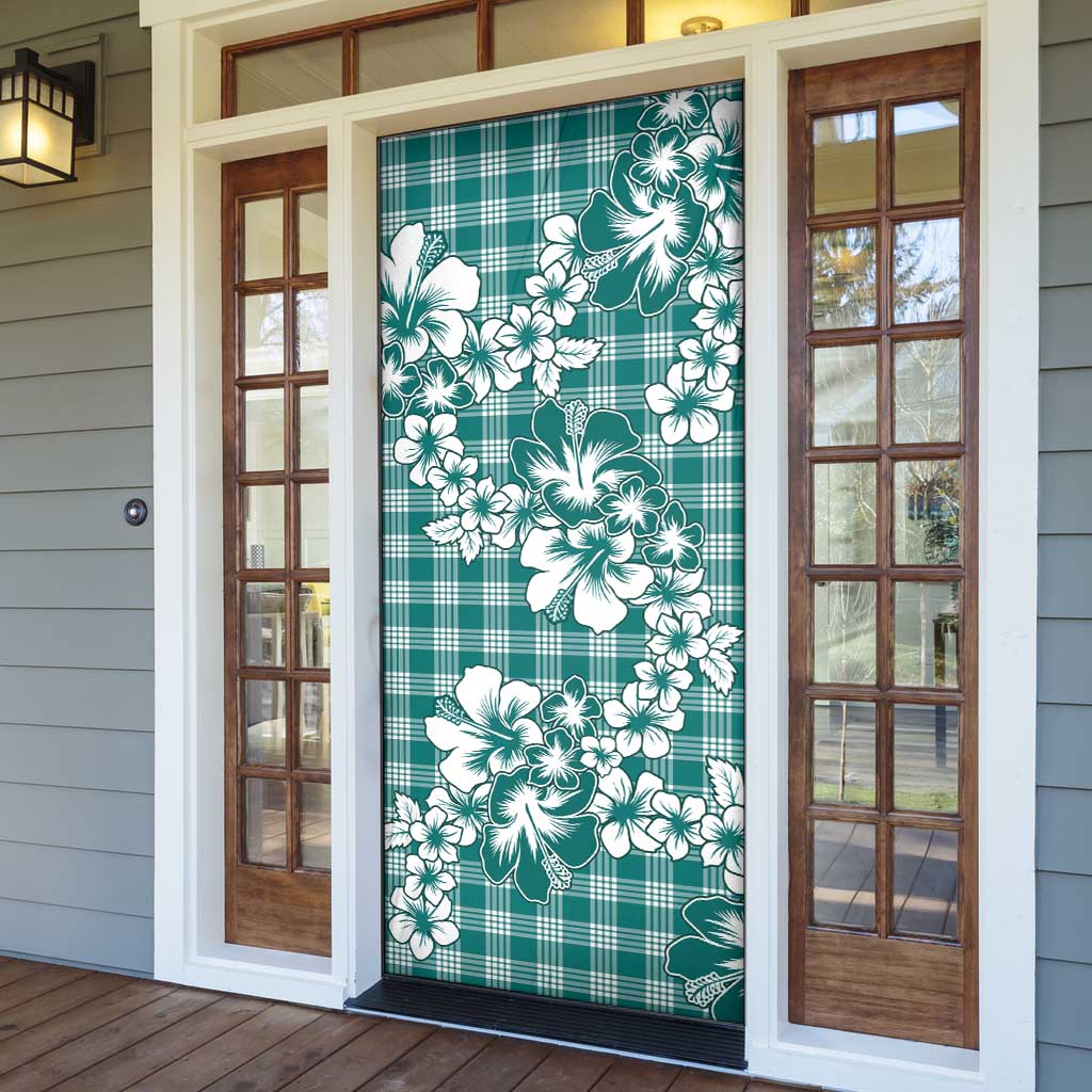 Hibiscus Pakala Aqua Teal Door Cover Tropical Floral Stylized - Polynesian Pride
