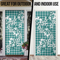 Hibiscus Pakala Aqua Teal Door Cover Tropical Floral Stylized - Polynesian Pride