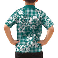 Hibiscus Pakala Aqua Teal Family Matching Long Sleeve Bodycon Dress and Hawaiian Shirt Tropical Floral Stylized LT01 - Polynesian Pride