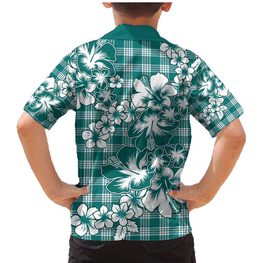 Hibiscus Pakala Aqua Teal Family Matching Mermaid Dress and Hawaiian Shirt Tropical Floral Stylized LT01 - Polynesian Pride
