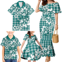 Hibiscus Pakala Aqua Teal Family Matching Mermaid Dress and Hawaiian Shirt Tropical Floral Stylized LT01 - Polynesian Pride