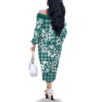 Hibiscus Pakala Aqua Teal Family Matching Off The Shoulder Long Sleeve Dress and Hawaiian Shirt Tropical Floral Stylized LT01 - Polynesian Pride