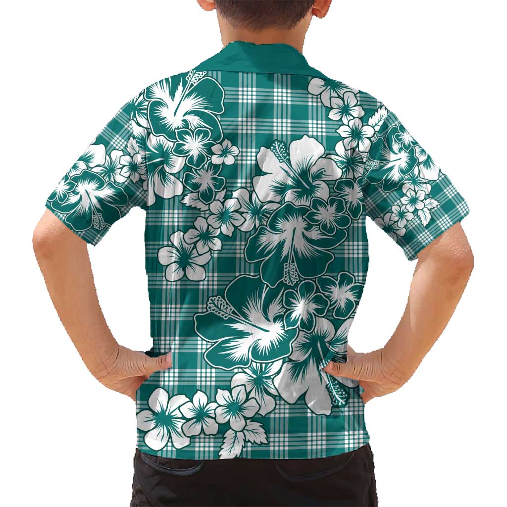 Hibiscus Pakala Aqua Teal Family Matching Off Shoulder Maxi Dress and Hawaiian Shirt Tropical Floral Stylized LT01 - Polynesian Pride