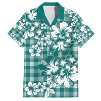Hibiscus Pakala Aqua Teal Family Matching Off Shoulder Maxi Dress and Hawaiian Shirt Tropical Floral Stylized LT01 Dad's Shirt - Short Sleeve Teal - Polynesian Pride