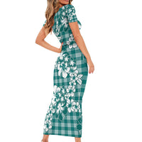 Hibiscus Pakala Aqua Teal Family Matching Short Sleeve Bodycon Dress and Hawaiian Shirt Tropical Floral Stylized LT01 - Polynesian Pride