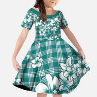 Hibiscus Pakala Aqua Teal Family Matching Summer Maxi Dress and Hawaiian Shirt Tropical Floral Stylized LT01 Daughter's Dress Teal - Polynesian Pride
