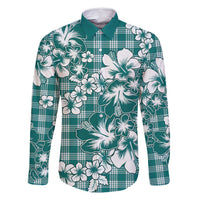 Hibiscus Pakala Aqua Teal Family Matching Summer Maxi Dress and Hawaiian Shirt Tropical Floral Stylized LT01 Dad's Shirt - Long Sleeve Teal - Polynesian Pride