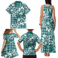 Hibiscus Pakala Aqua Teal Family Matching Tank Maxi Dress and Hawaiian Shirt Tropical Floral Stylized LT01 - Polynesian Pride